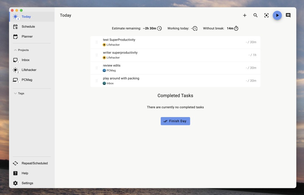 The Todayview, which shows all of the tasks that are due today.