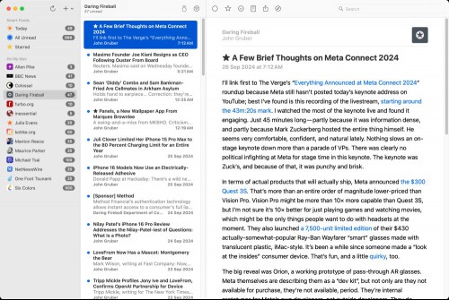 NetNewsWire RSS reader for Mac.