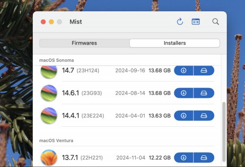 The Installers tab offers downloads and the ability to create bootable USB drives