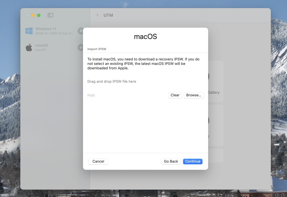UTM's setup wizard asking for the IPSW file