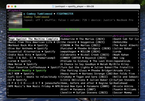 An embarrassing look into my Spotify library, but in the command line.