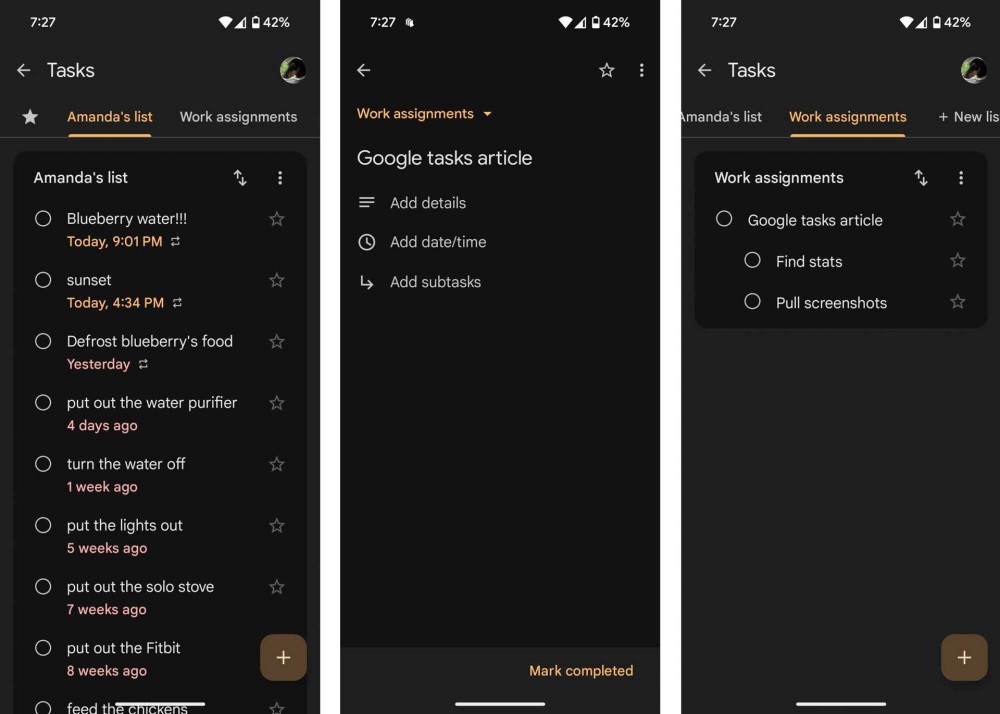 Google Tasks Screen in Calendar