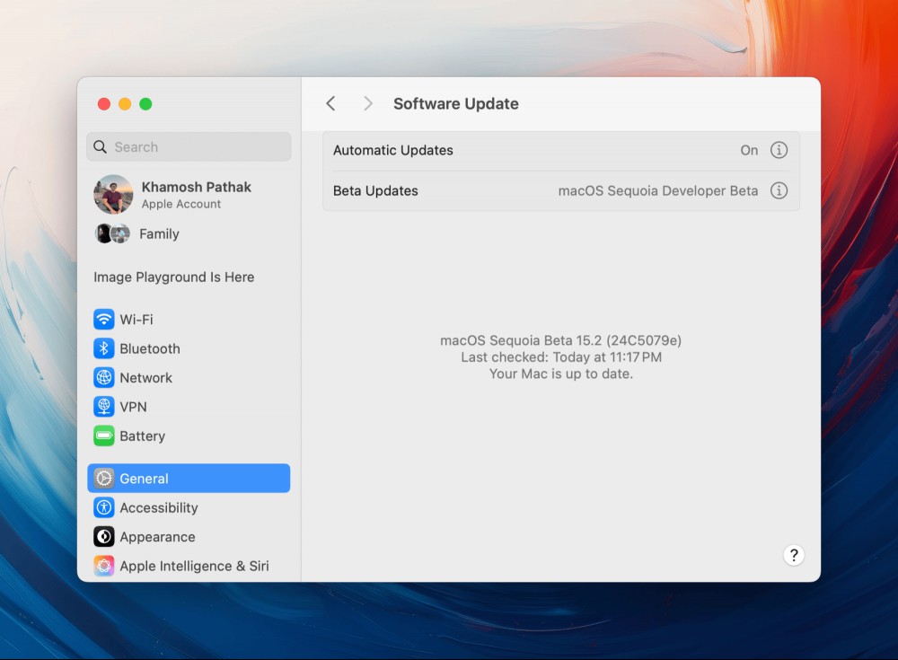 Enabling beta on macOS Sequoia.