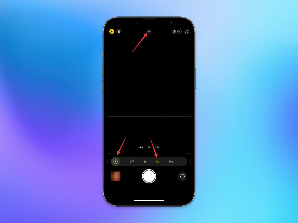 Enabling the camera timer in iOS 18.