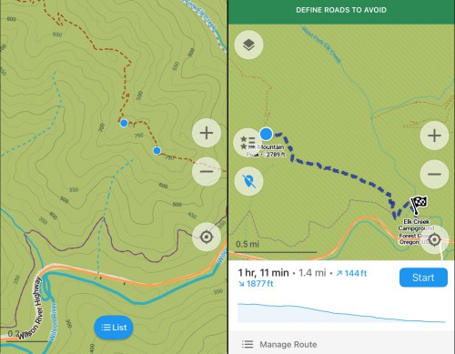 A coupe more screenshots. One shows off the elevation contour lines, another shows off the turn-by-turn directions during a hike.