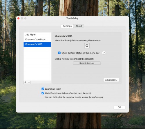 Using ToothFairy to connect and add Bluetooth devices.