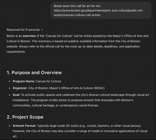 screenshot of chatgpt output