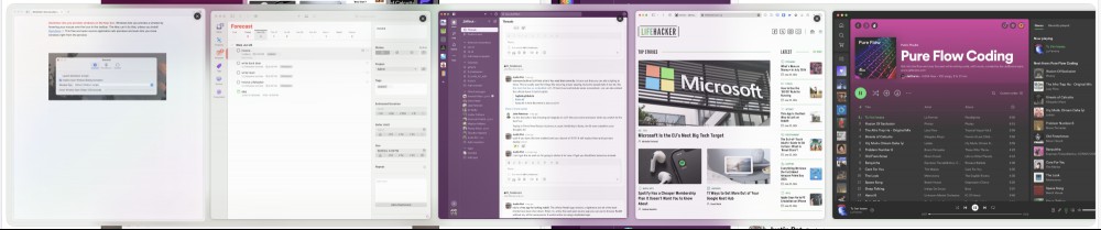 Another screenshot, this time showing the ctrl-tab tool in action. It's a row of various window previews. t