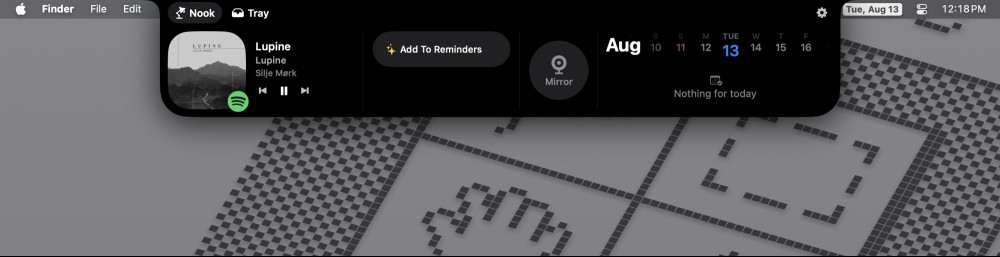 NotchNook's customized expanded view showing calendar widget along with other tools.