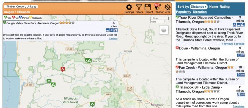 A screenshot of FreeCampsites.net