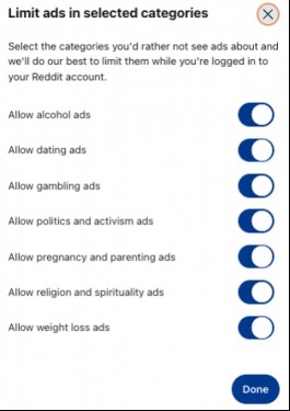 Reddit ads filters on desktop