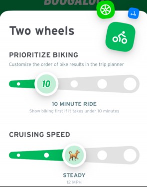 A slider allows you to choose how far you're willing to bike while another asks how fast you are on your bike