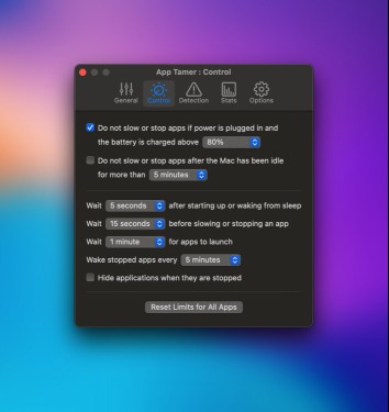 App Tamer's Mac app settings page.