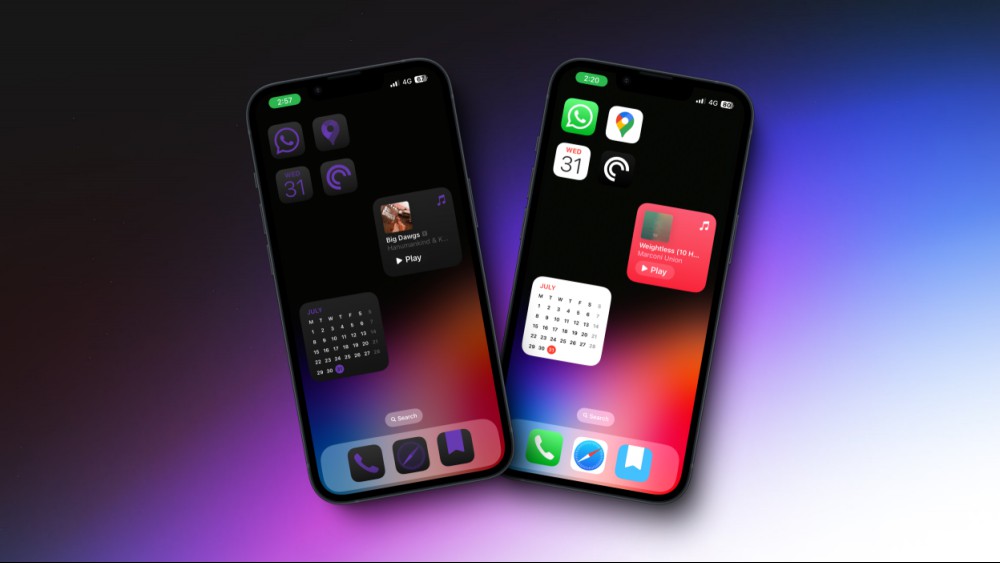 An iPhone screenshot showing the iOS 18 home screen with bigger app icons and the app names hidden.