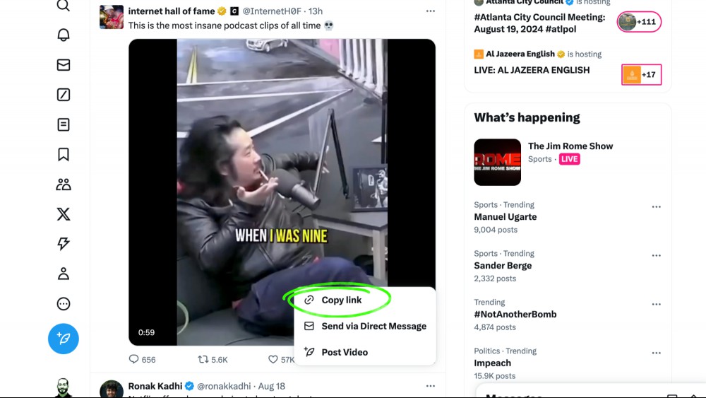 Copy the link from Twitter.