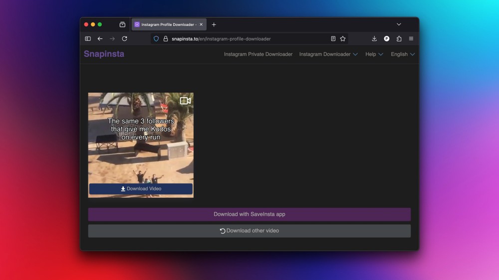 Downloading an Instagram video from SnapInsta's website