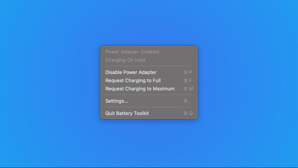 A screenshot of additional options in Battery Toolkit.