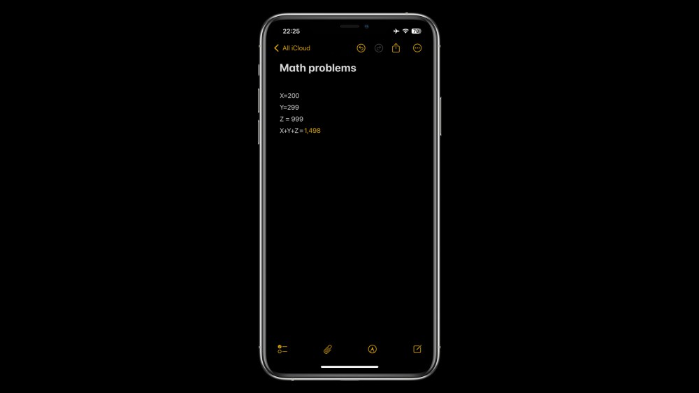 A screenshot of the Notes app, showing a math problem being solved.