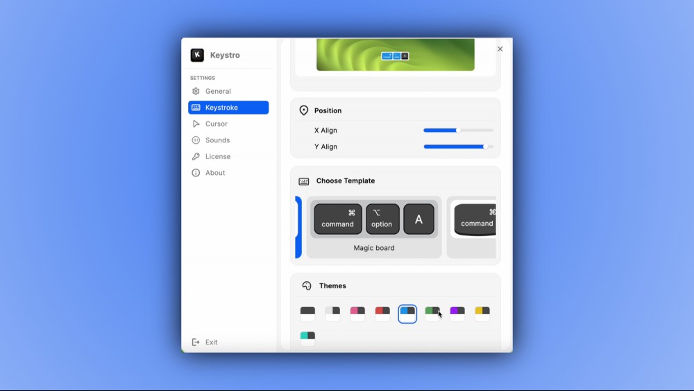 Keystro's settings page on a Mac.