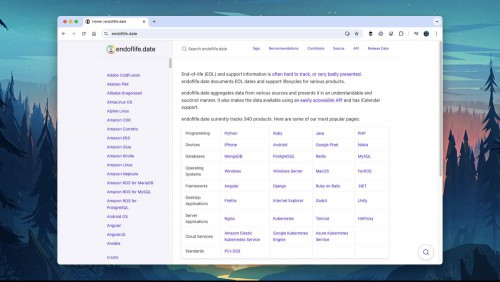 Screenshot of "end-of-life" website