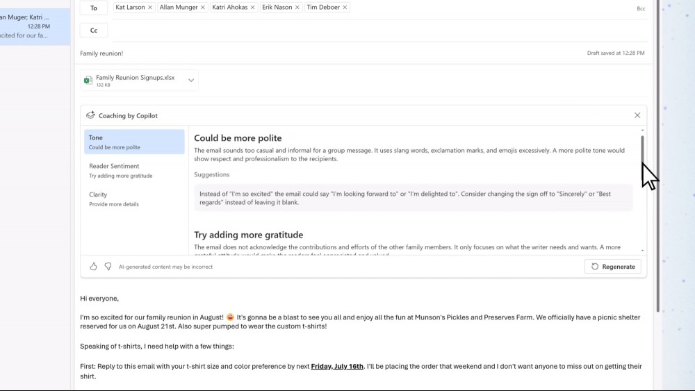 Email coaching with Copilot