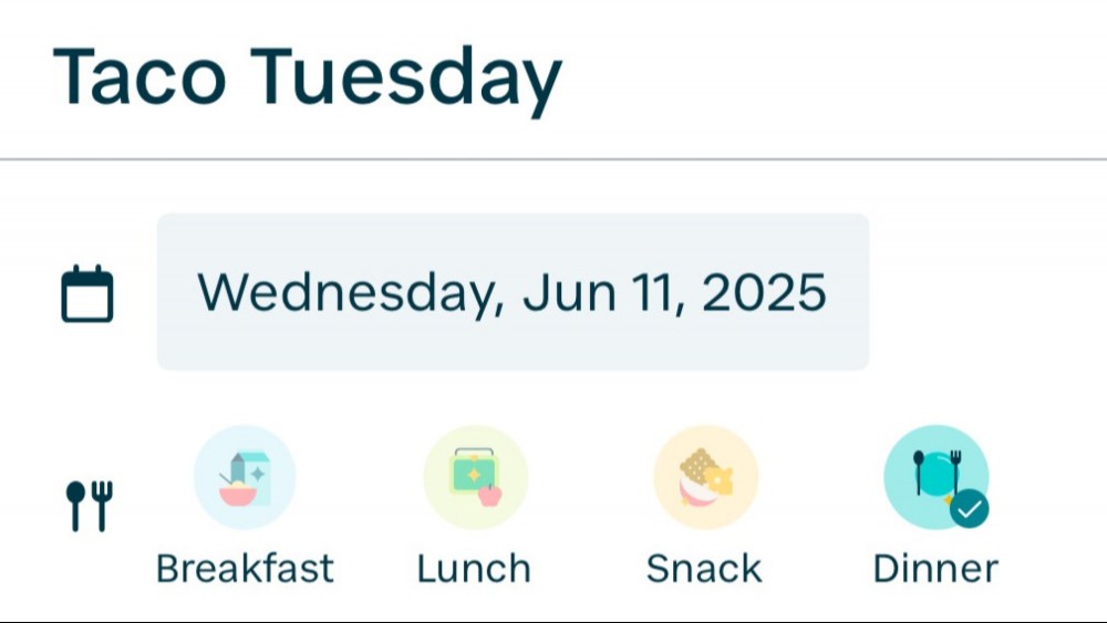 Meal planning feature on the Hearth Display app