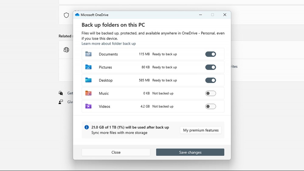 OneDrive settings