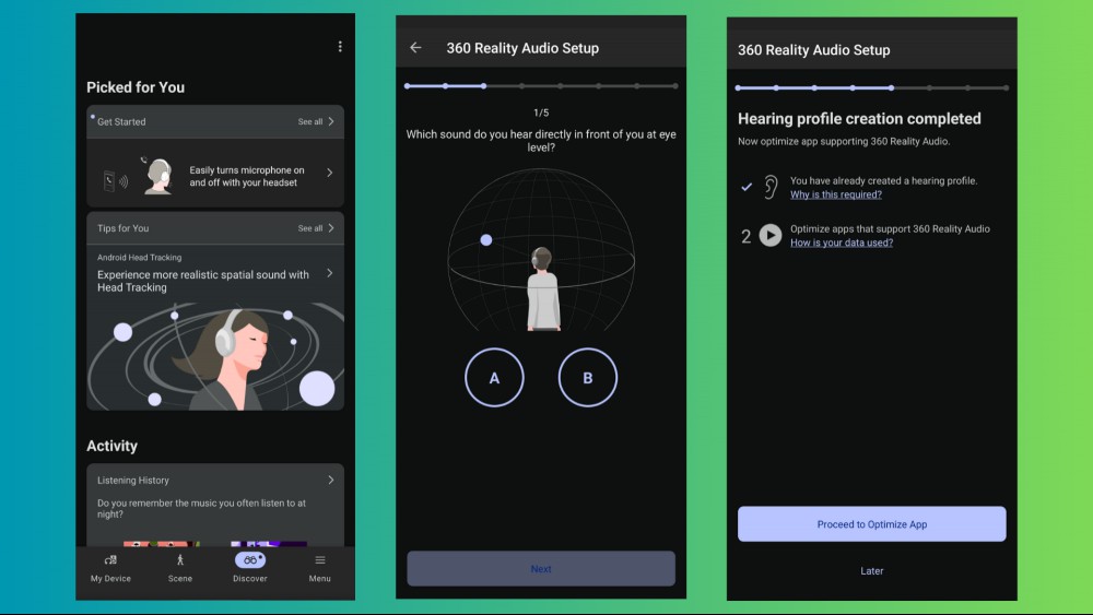 Screenshots of the hearing profile on the Sound Connect app.