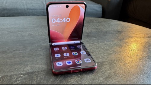 Razr Ultra halfway between being flipped open.