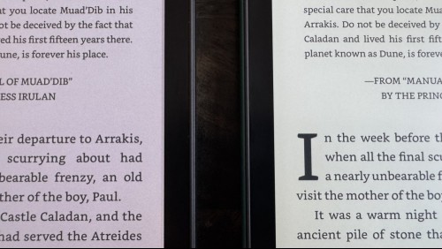 "Dune" on the Kindle Colorsoft (left) vs. Kindle Paperwhite (right).
