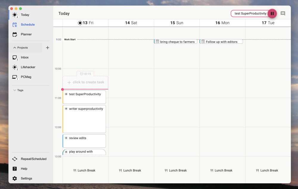 The Schedule view, which shows your estimated tasks in the context of your calendar.