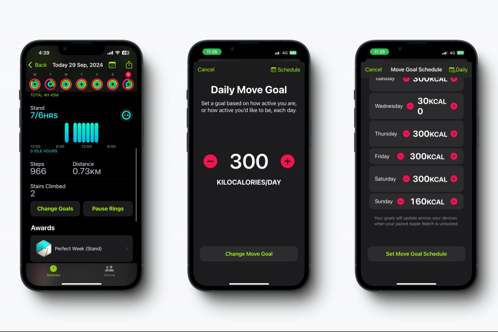 Changing Activity Goals on iPhone for Apple Watch.