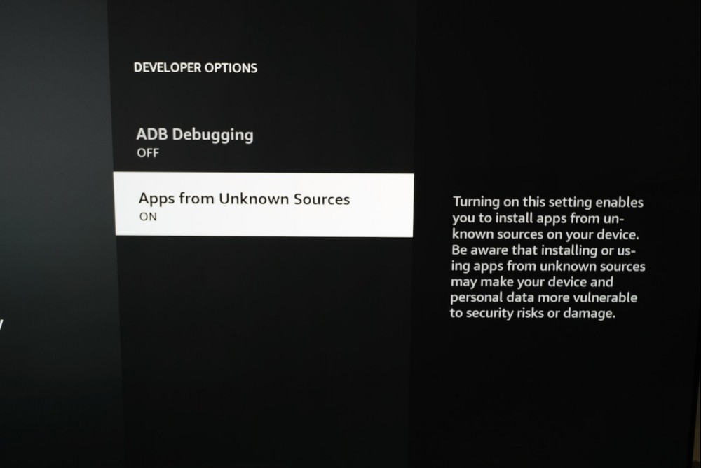 Enabling apps from unkown sources in Amazon Fire TV Stick.