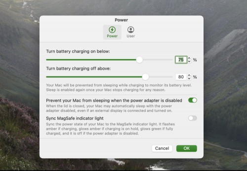 The settings panel for Battery Toolkit