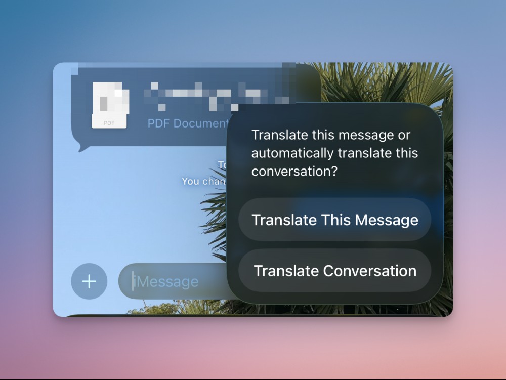 Translate conversation option in Messages app.