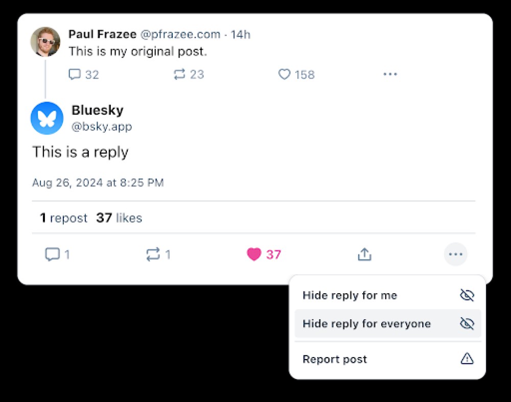 Hiding replies on Bluesky.