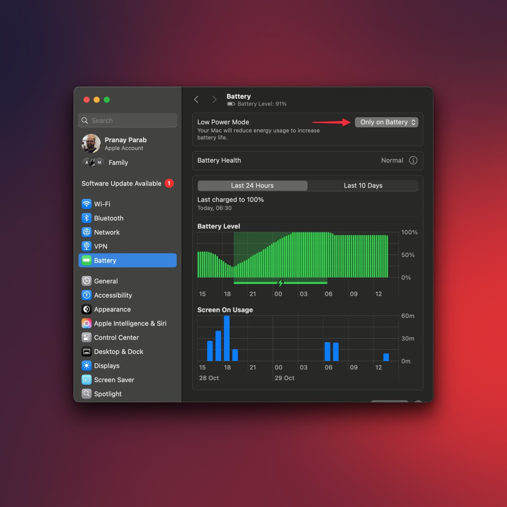 Battery settings on a Mac.