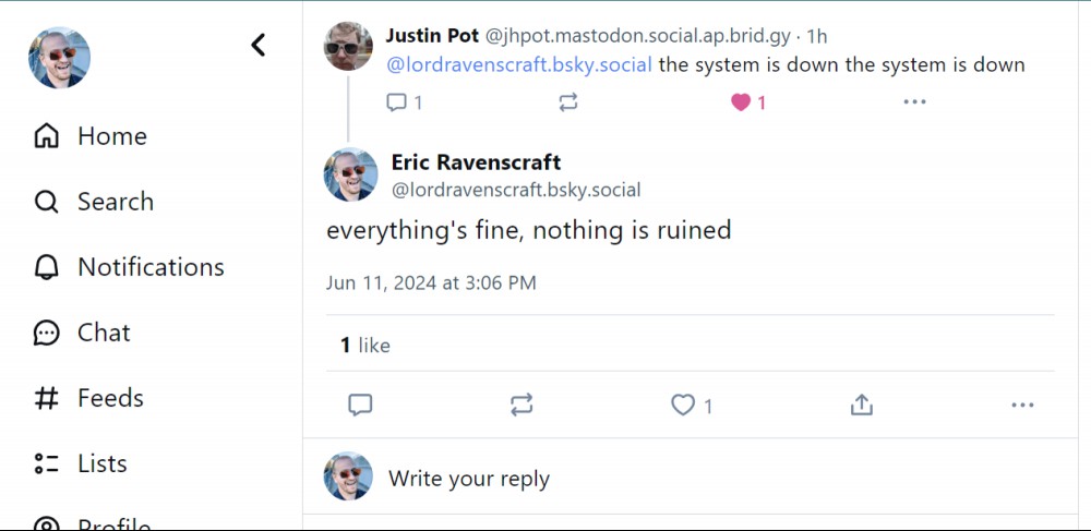 The same conversation as above, this time seen from Bluesky.