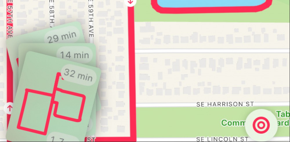 The bottom of the apps, which includes three "cards" representing three different walks I could take.