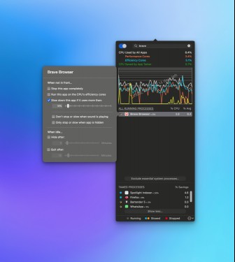 App Tamer running on the Mac, curbing the resources used by Brave browser.