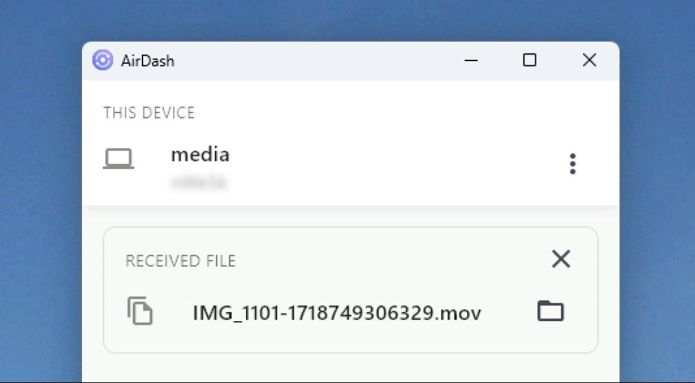 Back on Windows we see the video file has been received