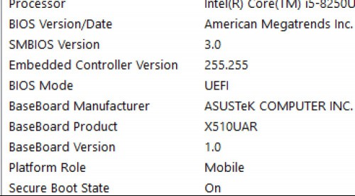 A screenshot showing the Secure Boot option in Windows 10.