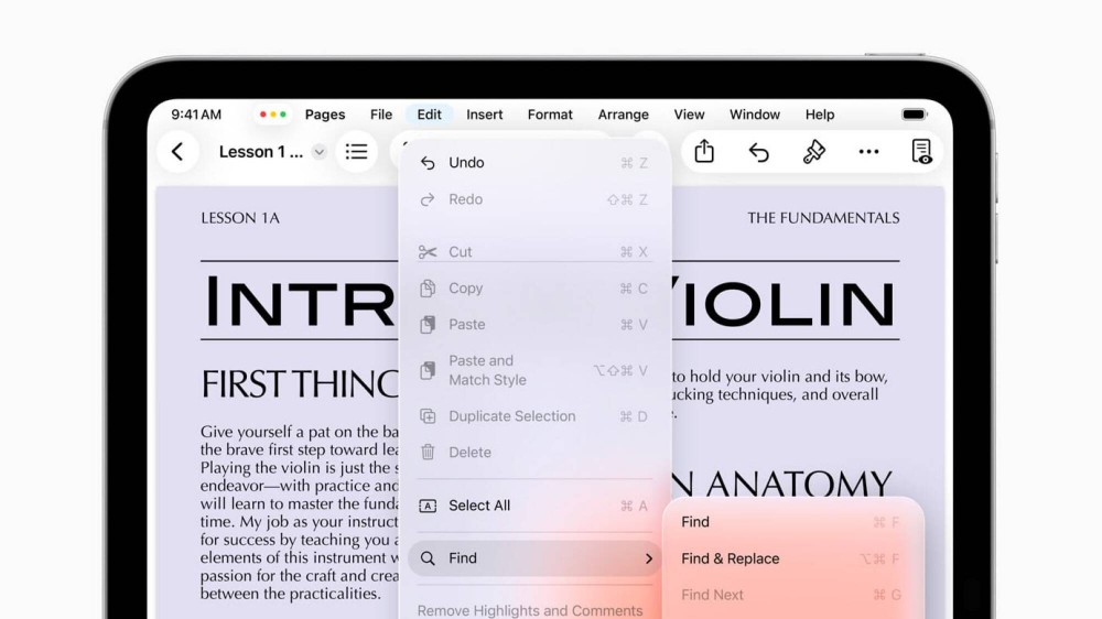 iPad menu bar.