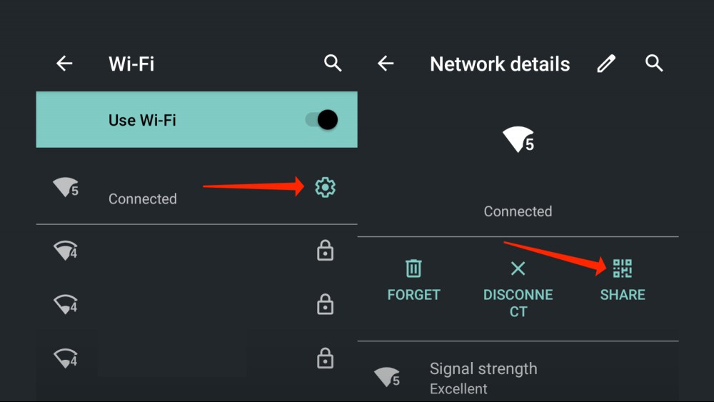 A screen of the wifi password share prompt on an Android phone