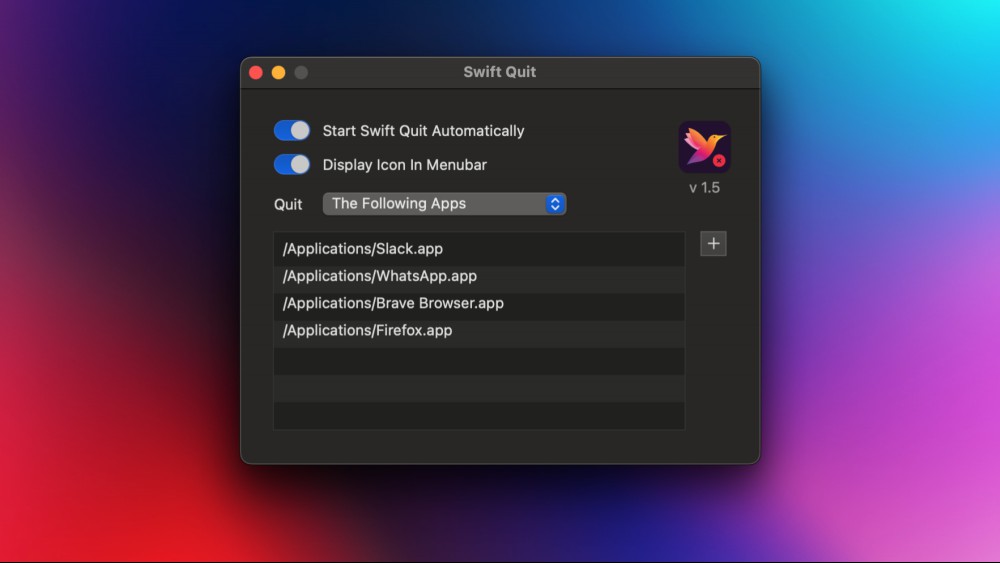 The Swift Quit app on the Mac.