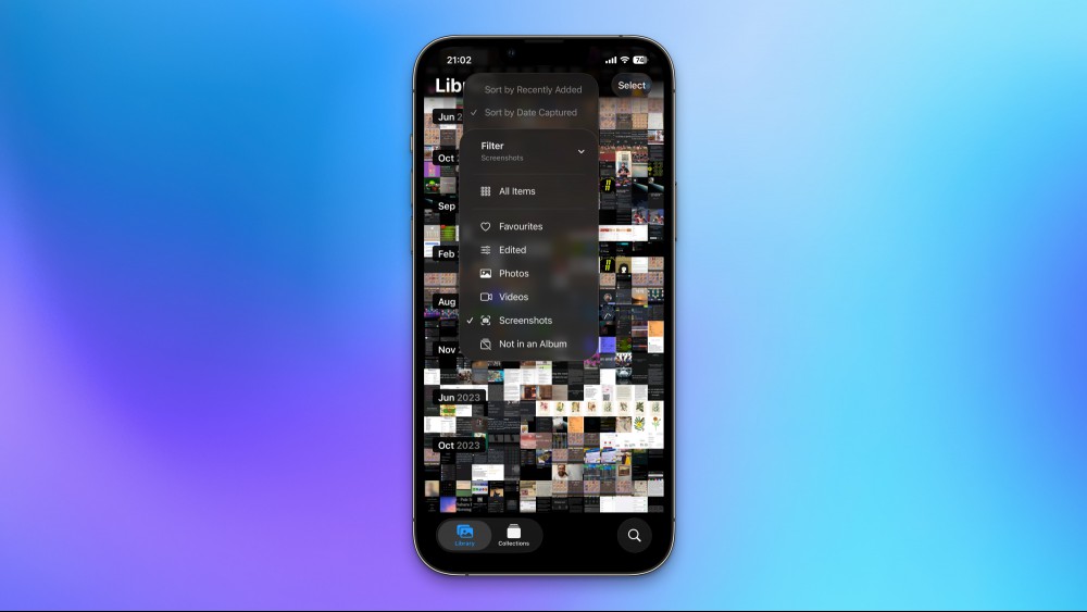 The iOS 26 Photos app showing the search filters menu.