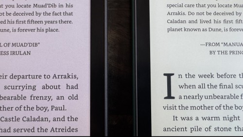 'Dune' shown on the Kindle Colorsoft (left) vs. Kindle Paperwhite (right)