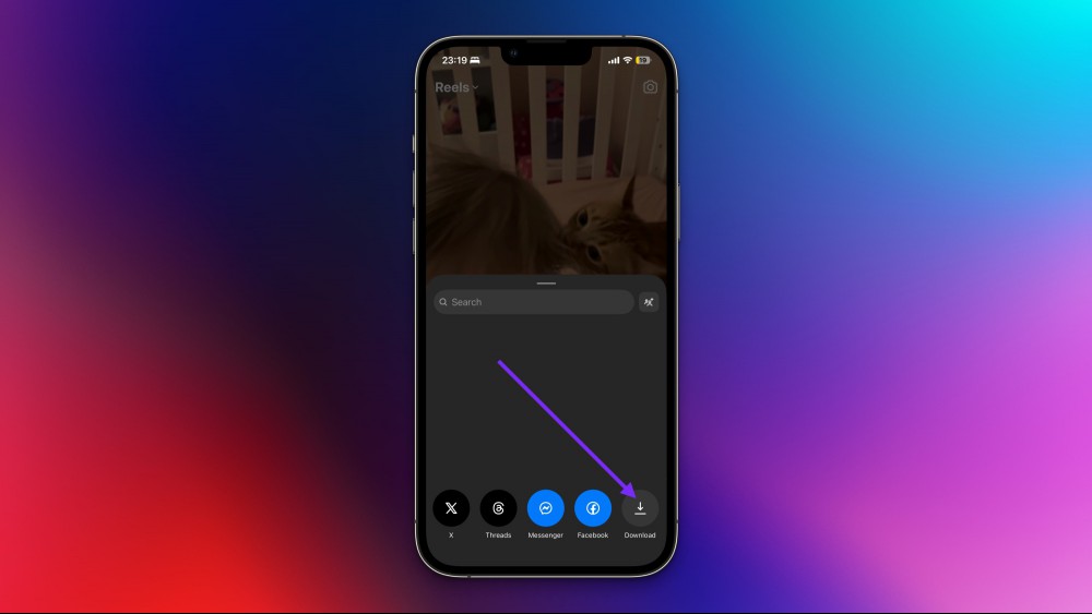 Downloading an Instagram video from its iPhone app.