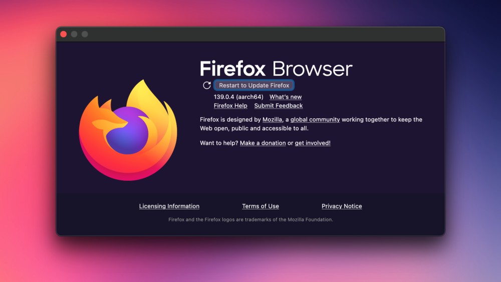 The update screen in Firefox on a Mac.