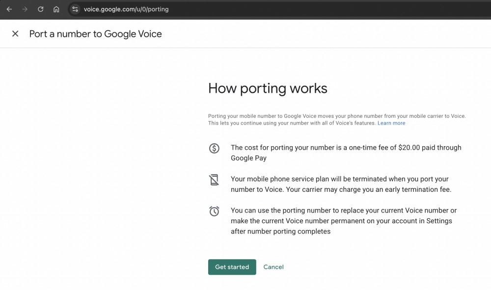 Google Voice port number